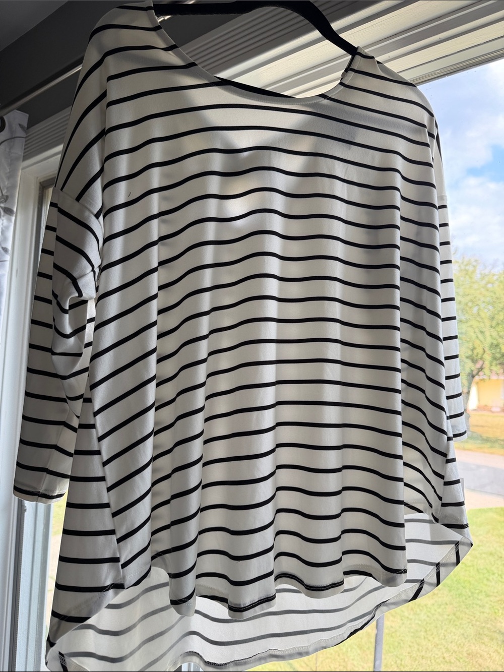 bobeau White and Black Striped Long Sleeve Top